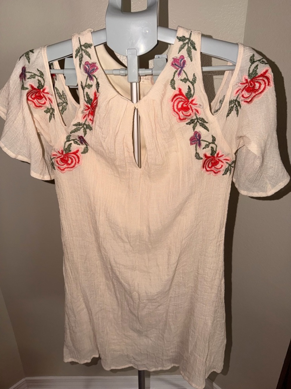 Altar’d State Embroidered Floral Boho Cold Shoulder Mini Dress